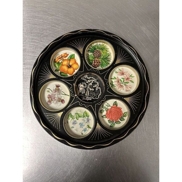 Vintage 1950s Michigan Tin Tray Drinks Pitcher Black-Tone Metal Serving Souvenir - Picture 2 of 9